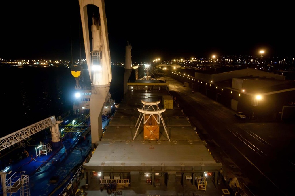 Team Bremen container ship prepares to depart for Tristan da Cunha - Volvo Ocean Race 2011-12 ©  PUMA/Chris Hill http://www.pumasailingnewsroom.com/
